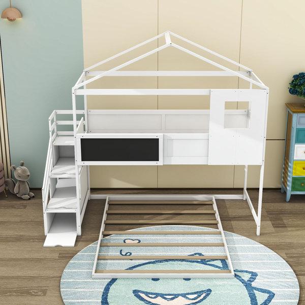 Harper Orchard Slavkov Twin Over Full LShaped Bunk Beds with Shelves